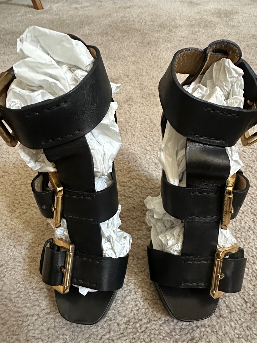 Black Strappy Buckle Women's Heeled Sandals